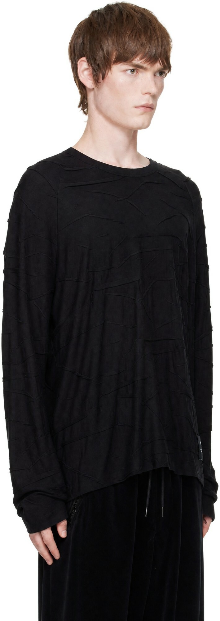 Y-3 Black Pleated Oversized Long Sleeve T-shirt