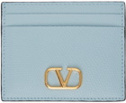 Valentino Garavani Blue VLogo Signature Grainy Calfskin Card Holder