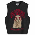 GANNI Women's Graphic Wool Vest in Black Sand