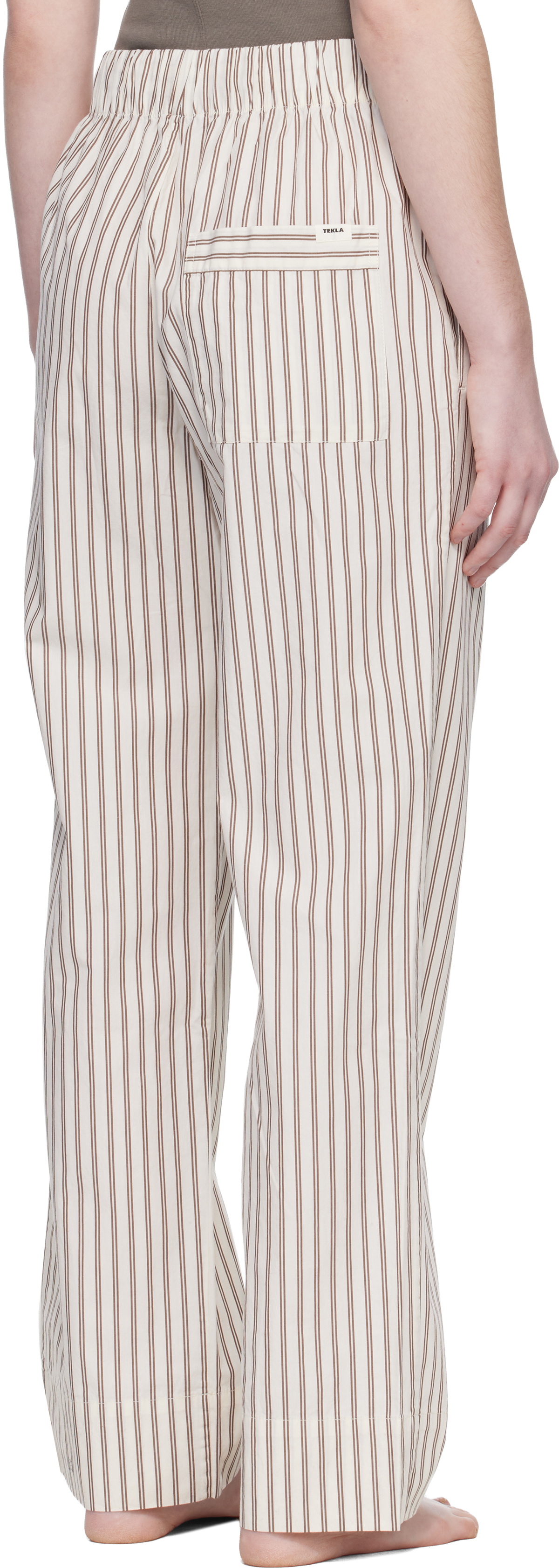 Tekla Off-White & Brown Poplin Pyjama Pants