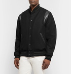 Golden Bear - Hayes Leather-Panelled Melton Virgin Wool-Blend Bomber Jacket - Black