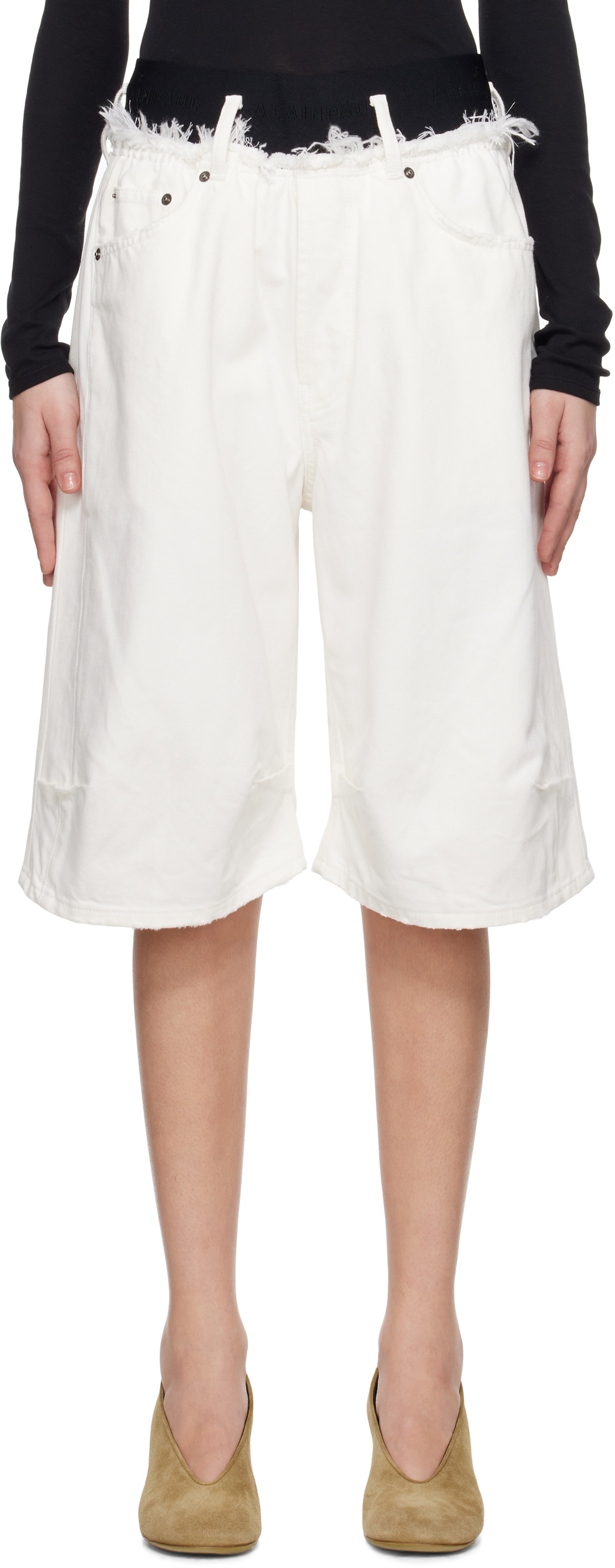 ALAINPAUL White Knee Denim Shorts