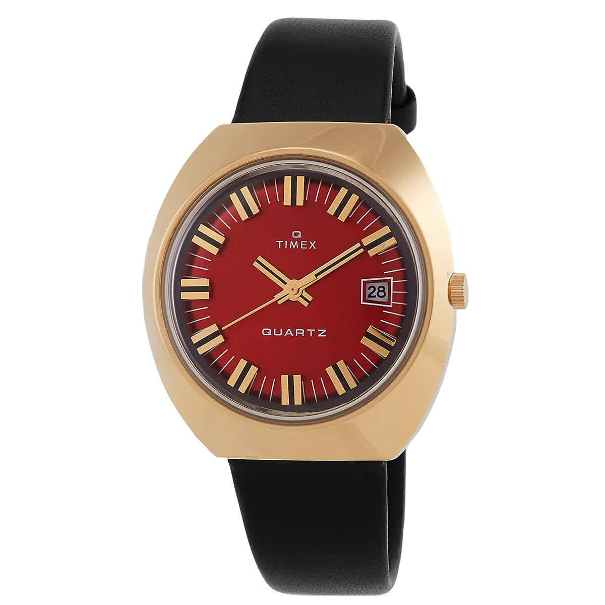 Timex TW2V25400 Orologio Uomo - Rivisitazione Vintage 1972, Cassa 35mm, Cinturino In Pelle Nera, Quadrante Bianco