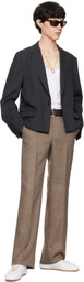 International Gallery BEAMS Brown Polyester Tweed Semi-Wide Trousers