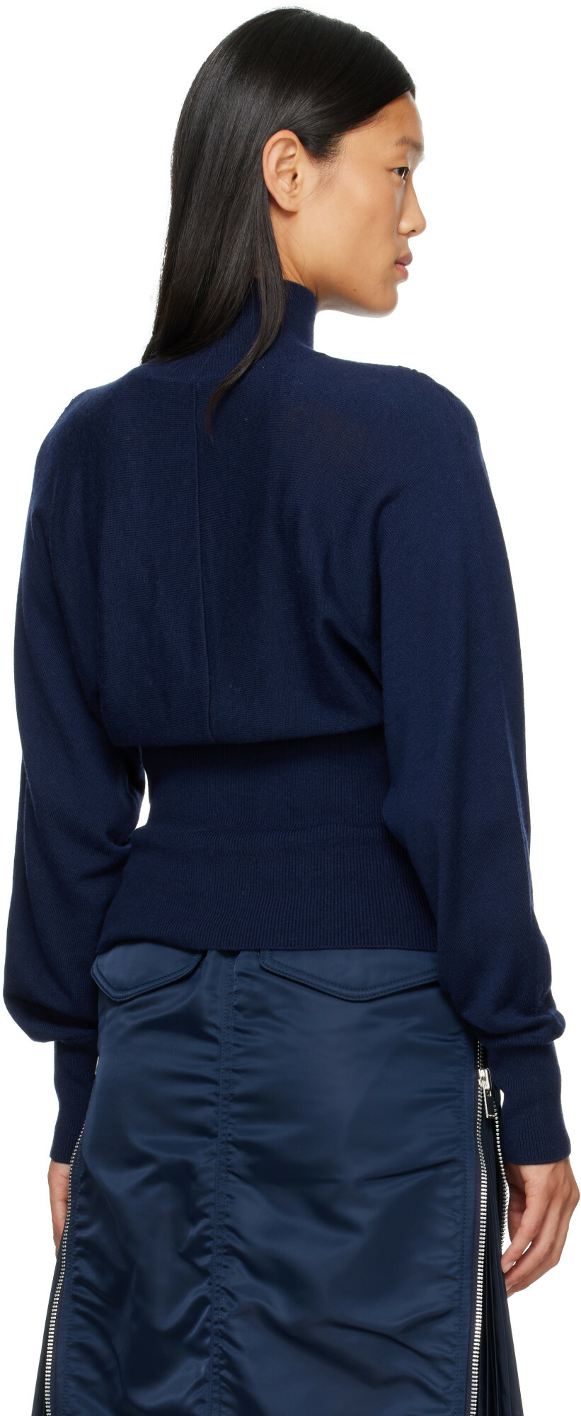 OPEN YY Navy Button Up Blouson Cardigan