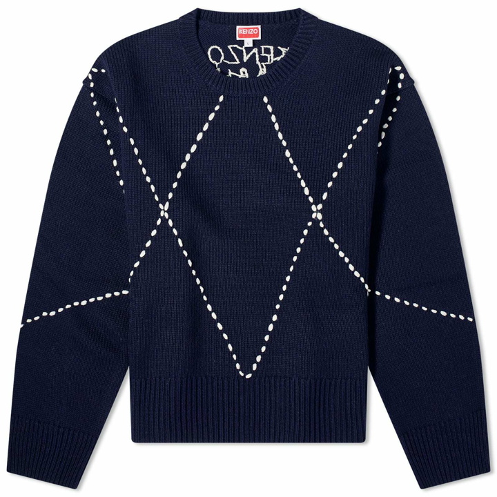 Photo: Kenzo Paris Men's Kenzo Sashiko Stitch Crew Knit in Midnight Blue