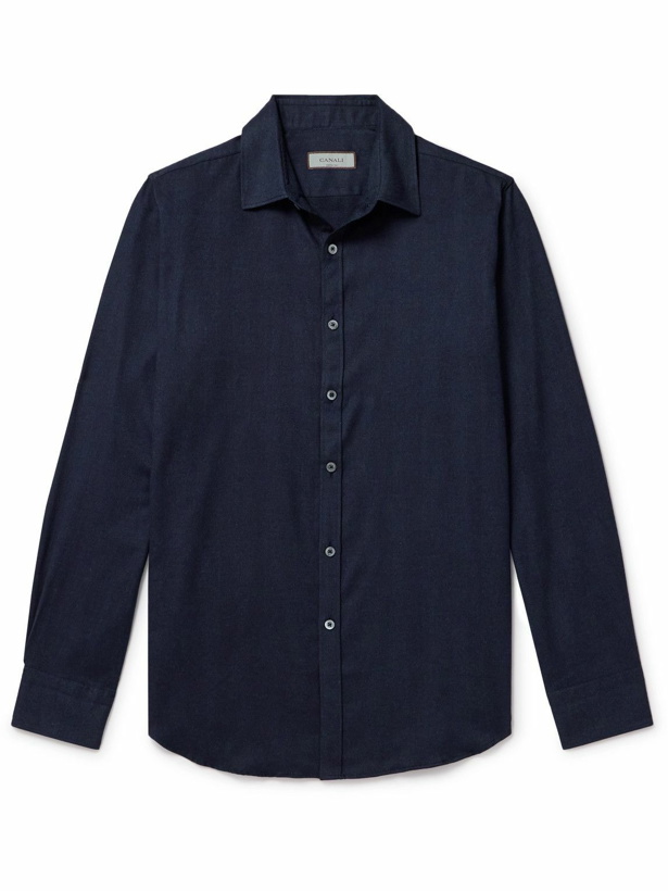 Photo: Canali - Herringbone Cotton and Lyocell-Blend Flannel Shirt - Blue