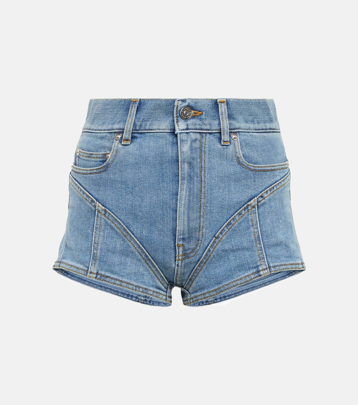 Mugler - Spiral high-waisted denim shorts
