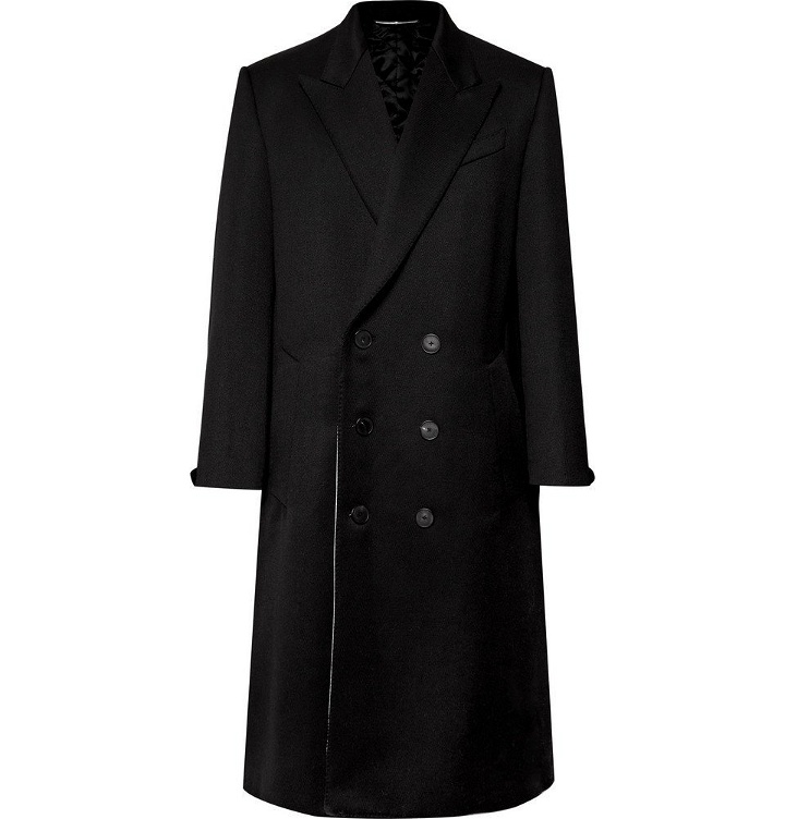 Photo: Givenchy - Leather-Trimmed Double-Breasted Wool-Blend Coat - Men - Black