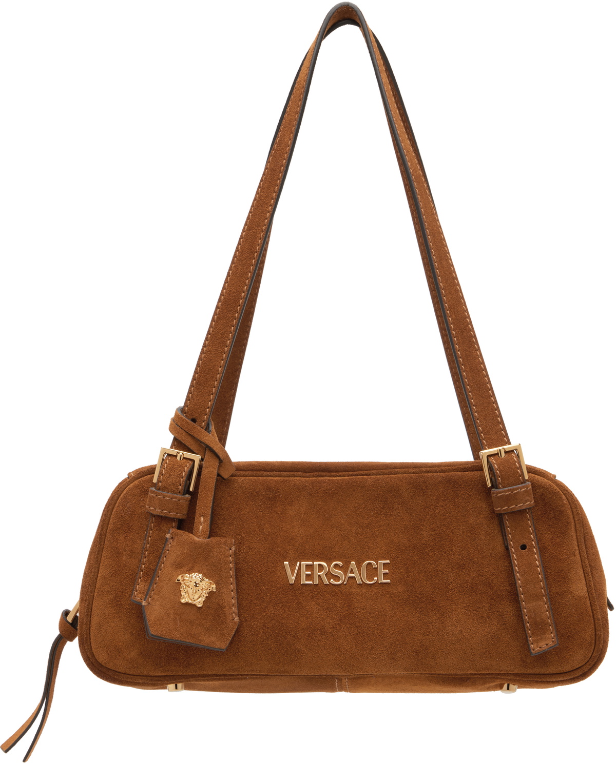 Versace Brown 'Versace Tag' Suede Bowling Bag