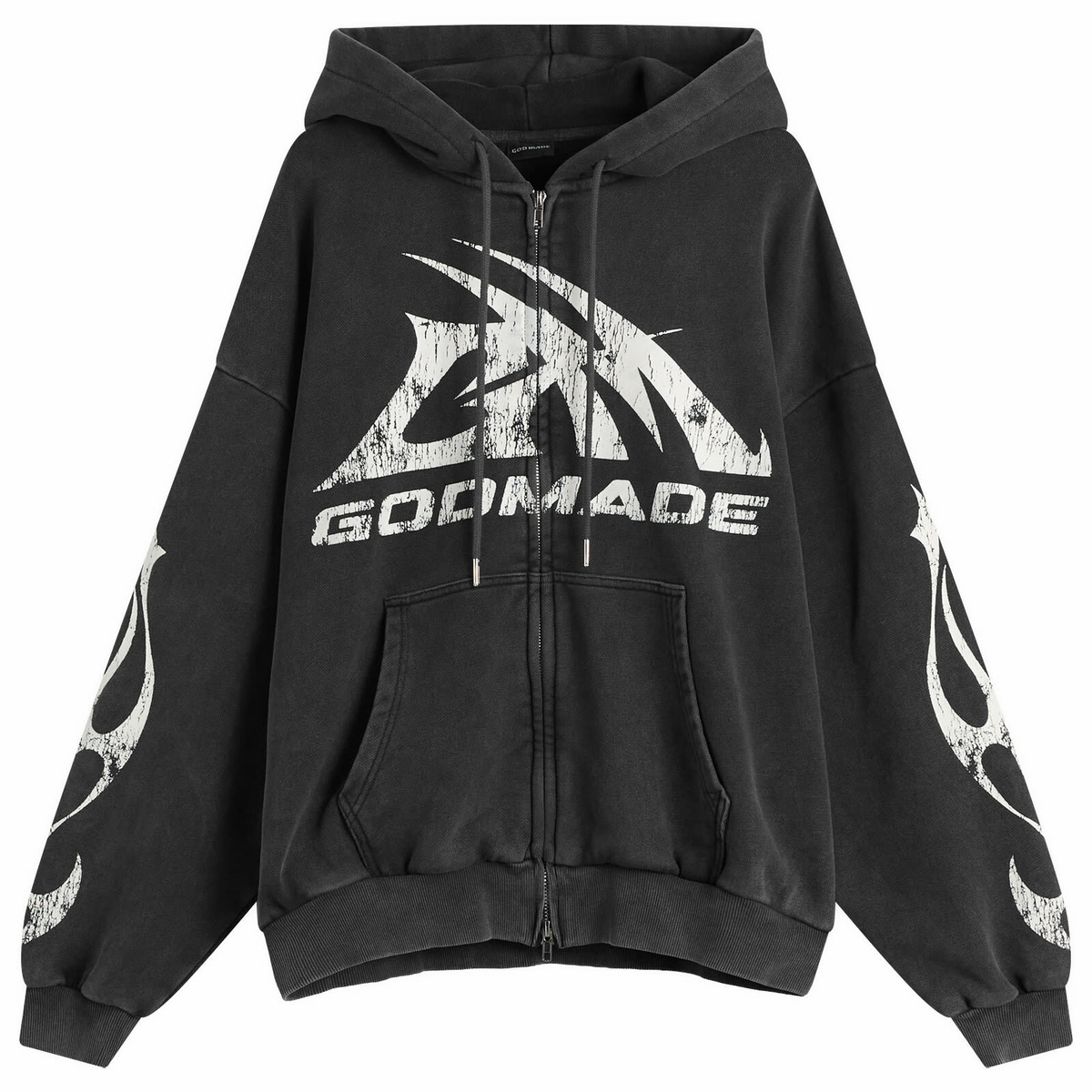 God Made Men's GM Logo Zip Hoodie in Washed Grey
