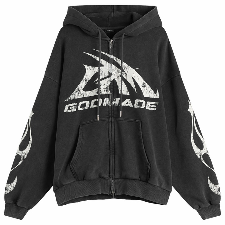 Photo: God Made Men's GM Logo Zip Hoodie in Washed Grey