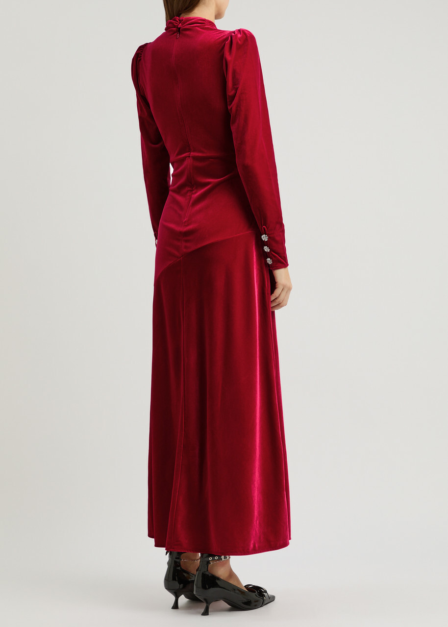 Ganni Velvet Maxi Dress Red