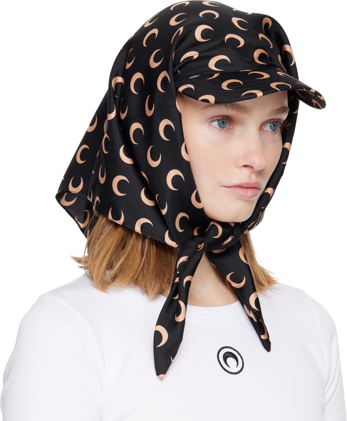 Marine Serre Black & Pink Moon Silk Veiled Cap