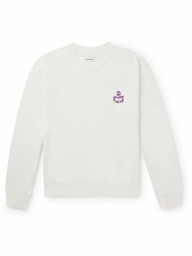 Photo: Marant - Mikoe Logo-Embroidered Cotton-Blend Jersey Sweatshirt - White