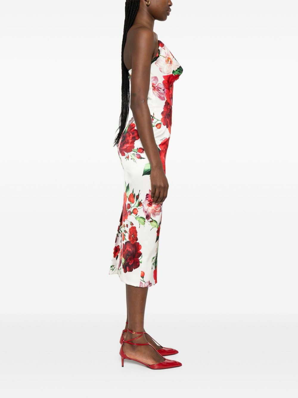 DOLCE&GABBANA プリーツスリーブ ミディ丈 ドレス Stretch bralette top with gardenia print in Print for Women