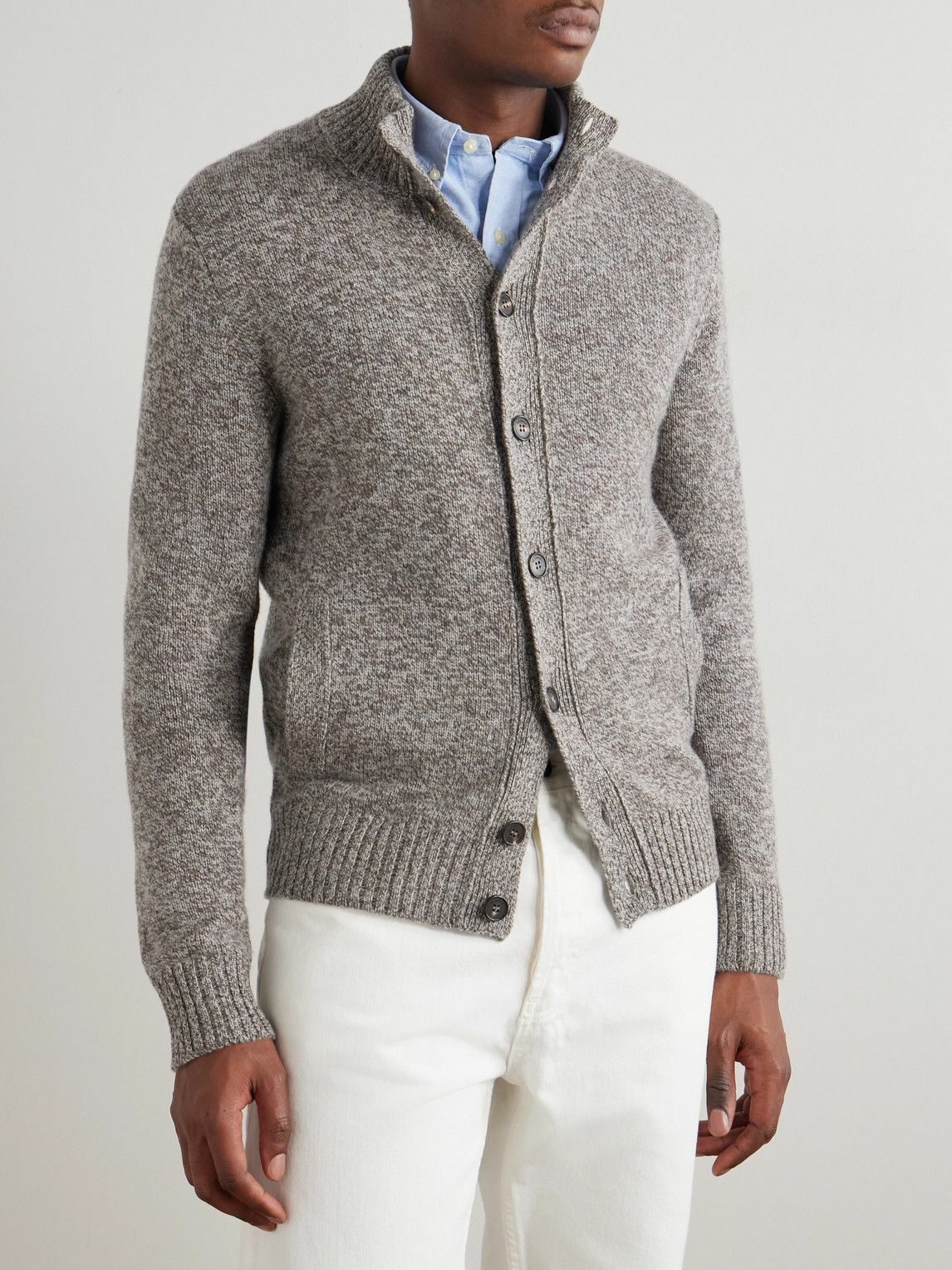 Incotex - Slim-Fit Wool-Mouliné Cardigan - Brown