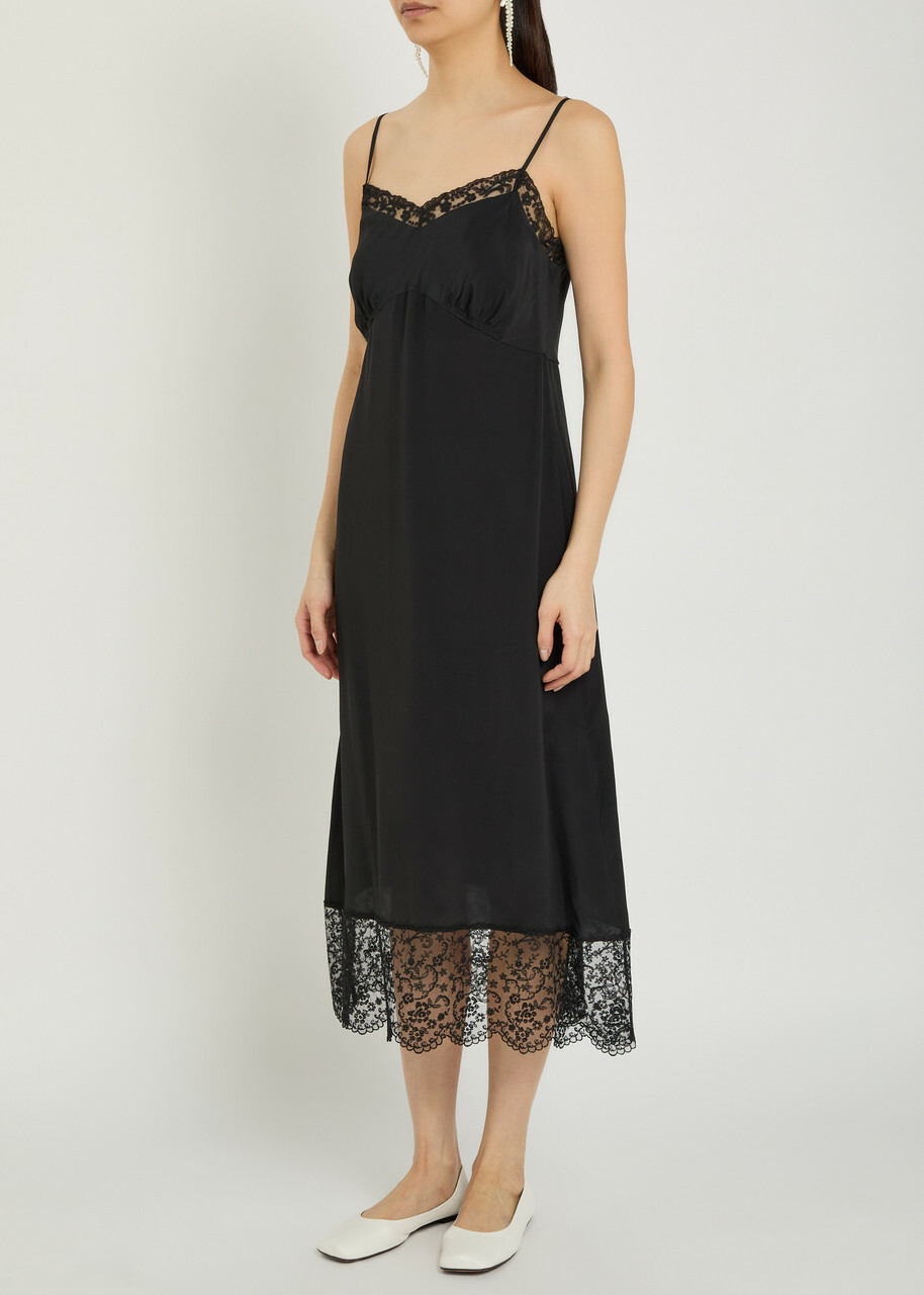 Simone Rocha Lace-trimmed Crepe-de-chine Midi Dress Black