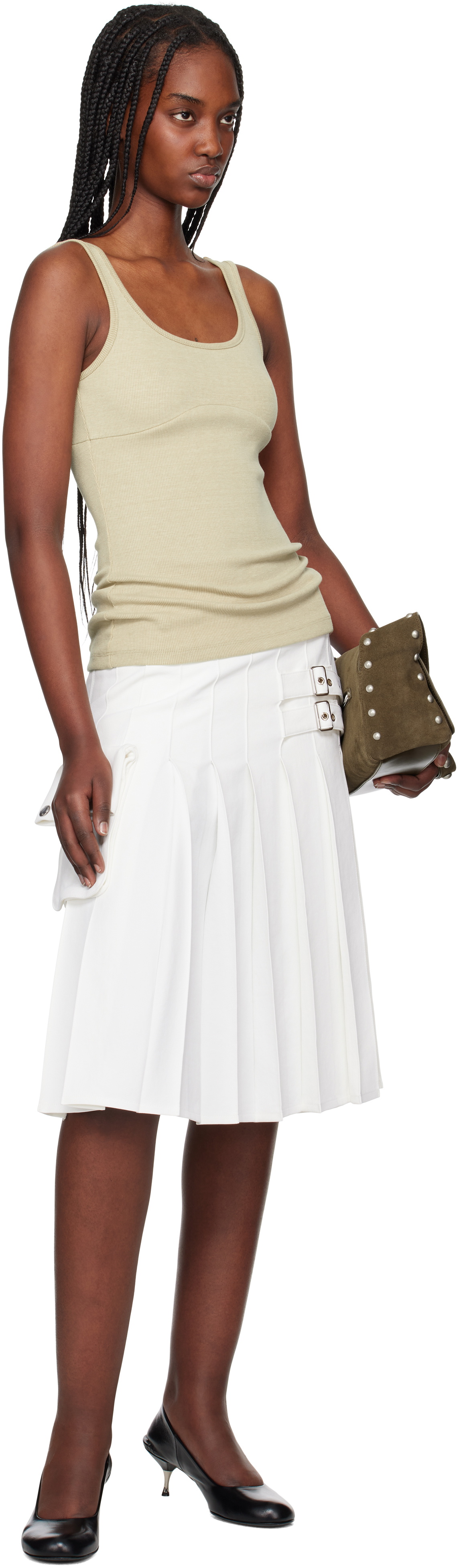 OPEN YY Beige Ribbed Tank Top