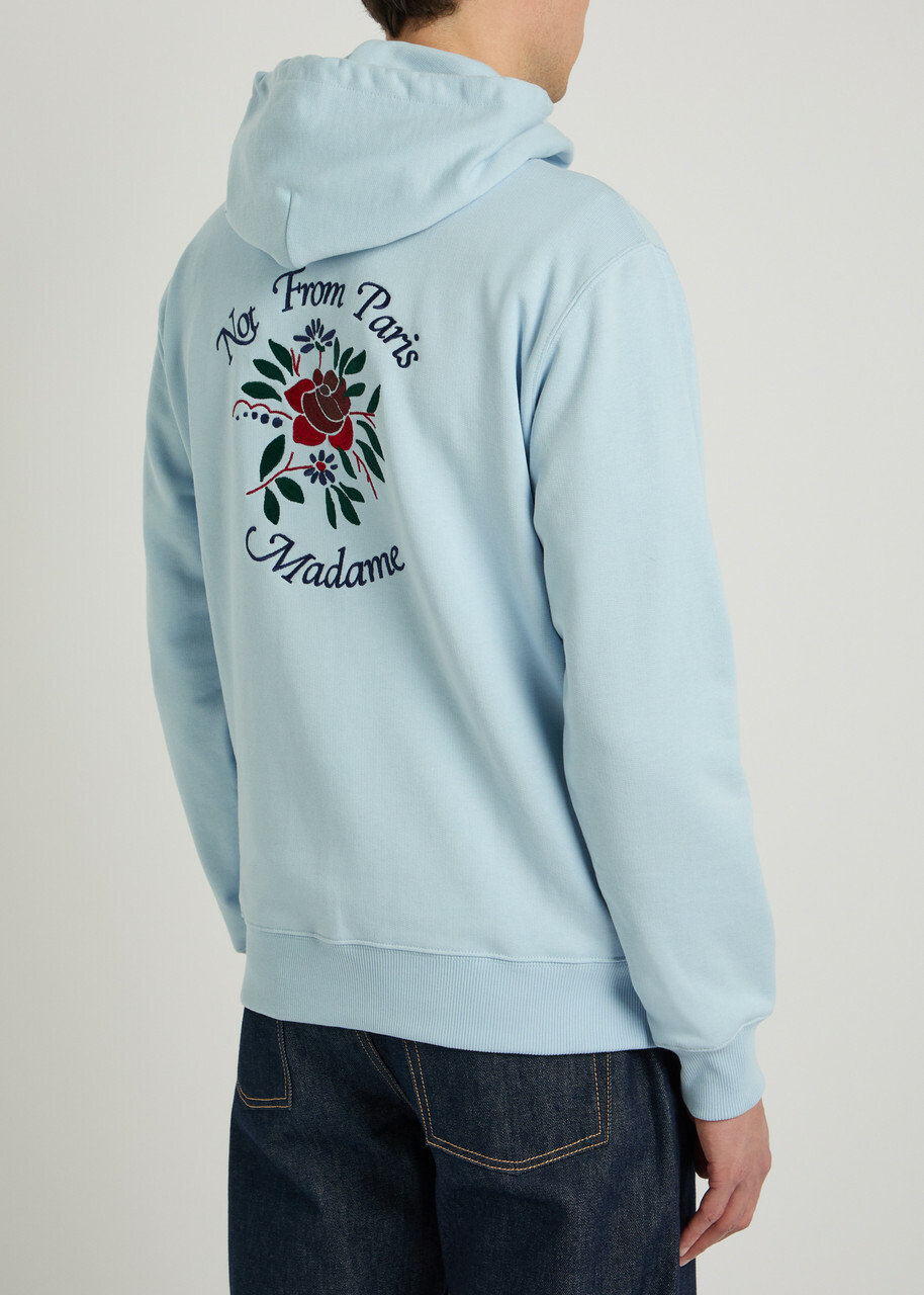 DRÔLE DE Monsieur Nfpm Floral-embroidered Hooded Cotton Sweatshirt Light Blue
