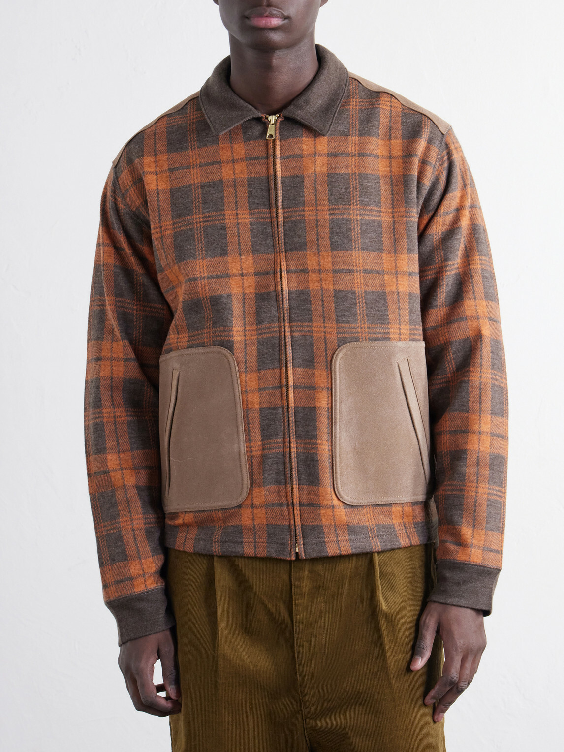 Junya Watanabe - Checked Suede-Trimmed Wool-Flannel Blouson Jacket - Brown