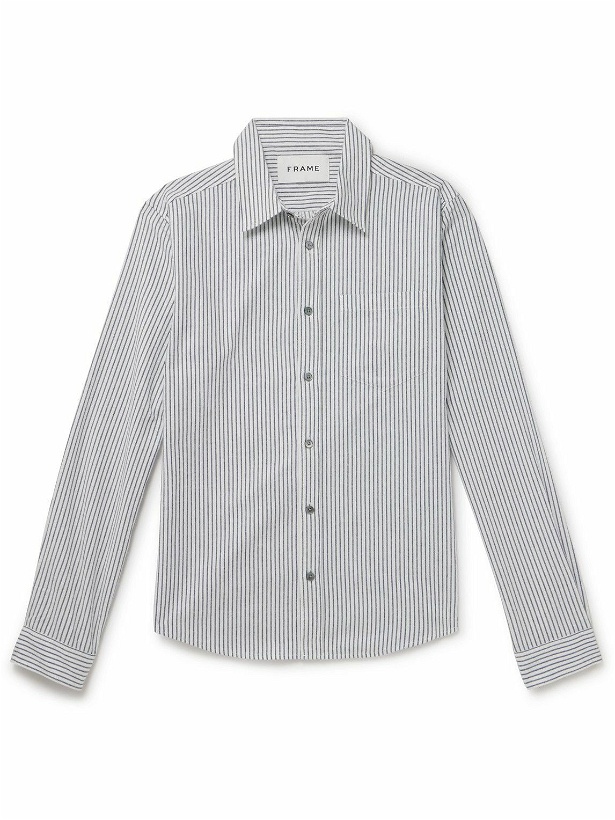 Photo: FRAME - Striped Brushed Cotton-Twill Shirt - White
