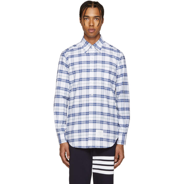 Photo: Thom Browne White and Navy Classic Check Shirt