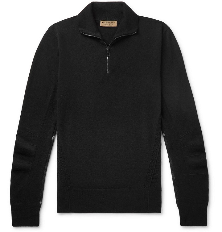Photo: Burberry - Slim-Fit Check-Trimmed Merino Wool Half-Zip Sweater - Men - Black