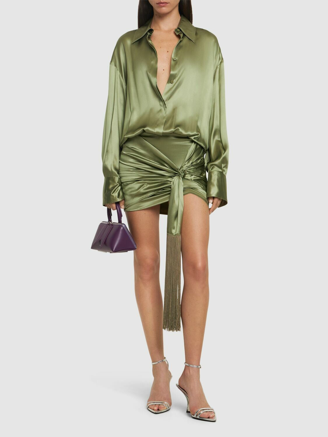 THE ATTICO Satin Long Sleeve Mini Dress The Attico THE ATTICO Satin Long Sleeve Mini Dress The Attico