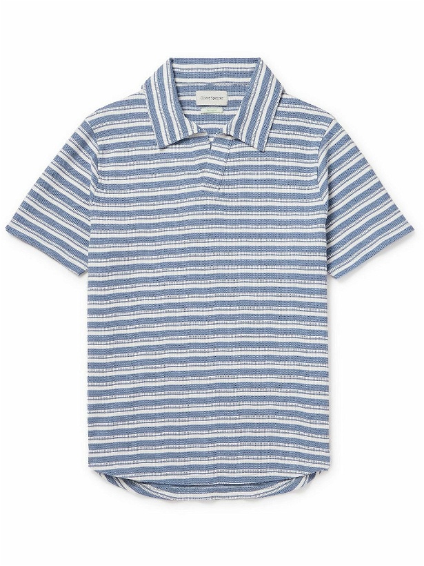 Photo: Oliver Spencer - Austell Striped Knitted Polo Shirt - Blue