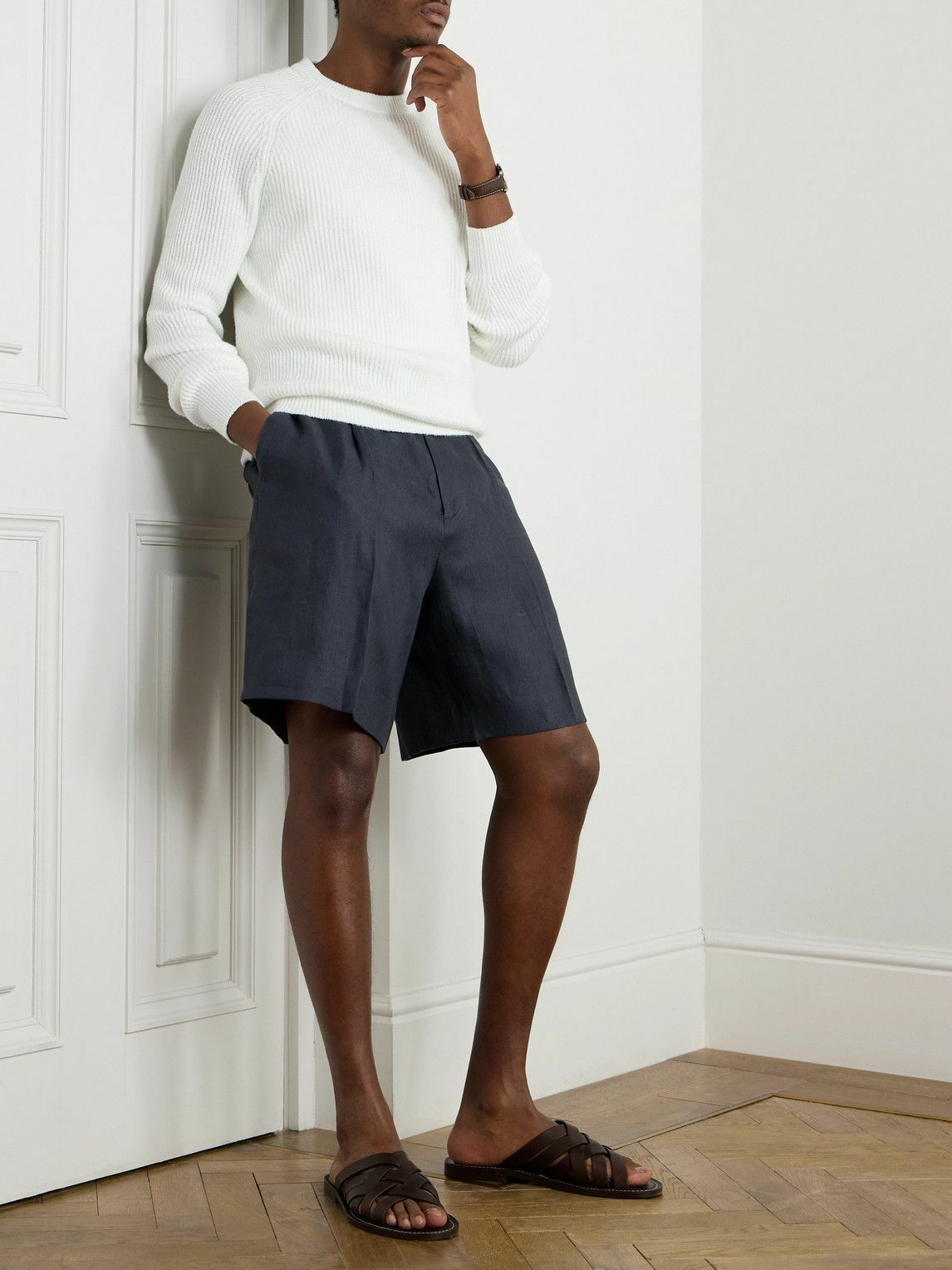 Lardini - Aramis Straight-Leg Pleated Linen-Twill Bermuda Shorts - Blue