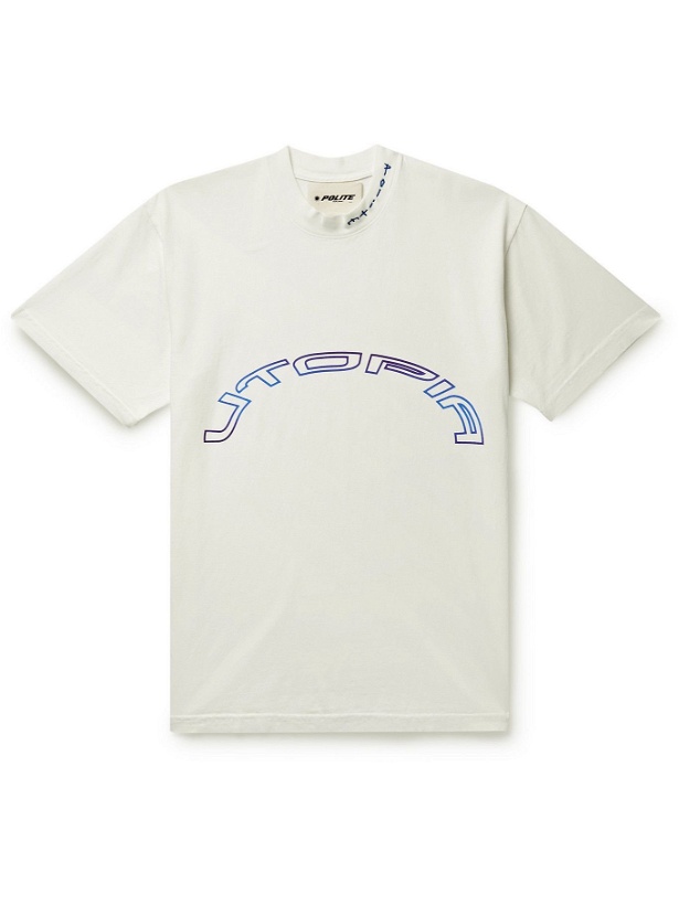 Photo: POLITE WORLDWIDE® - Utopia Logo-Embroidered Printed Cotton-Jersey T-Shirt - White