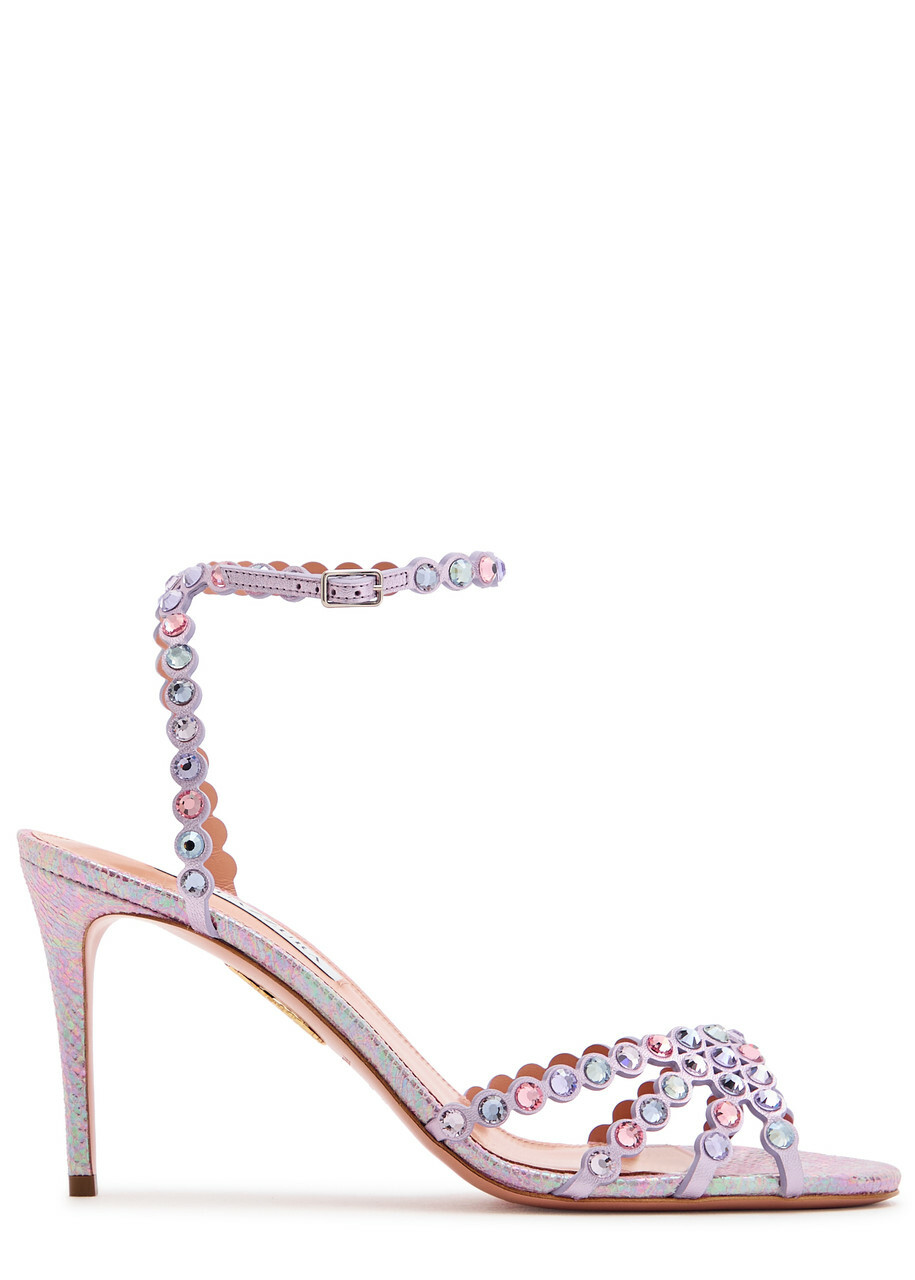 【Aquazzura】 Very Maui 50 embellishedスエードサンダル Very Maui 50 embellished suede sandals in multicoloured