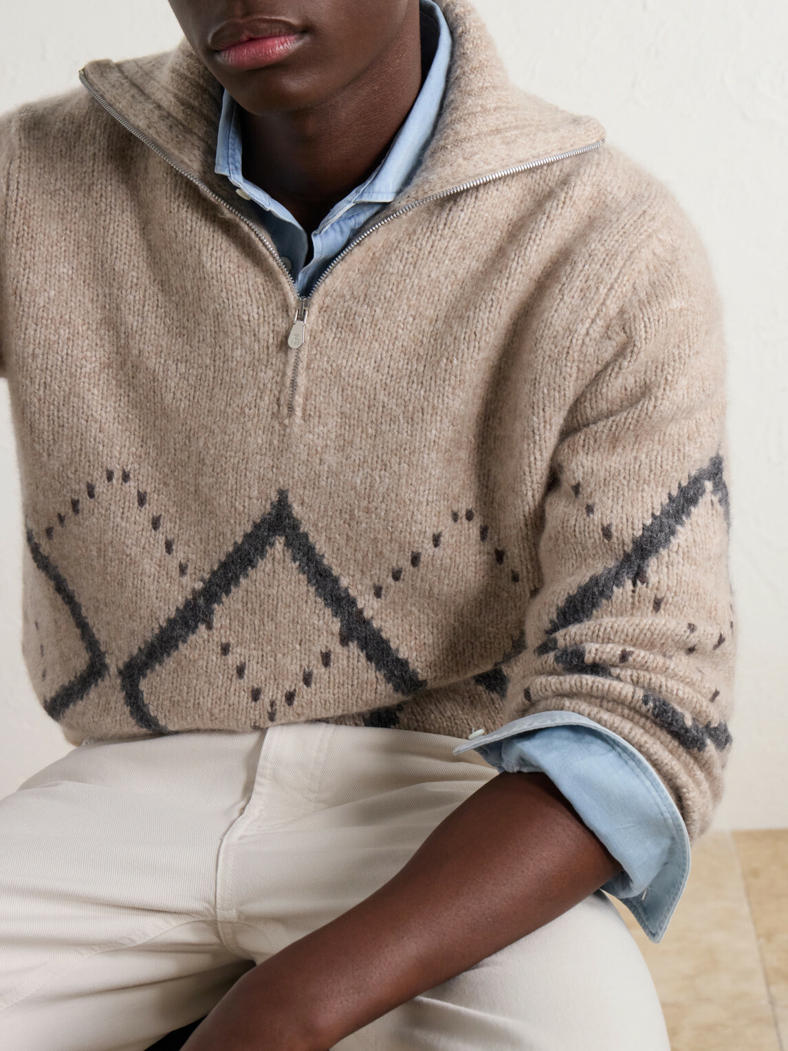 Brunello Cucinelli - Fair Isle Cashmere and Silk-Blend Half-Zip Sweater - Neutrals
