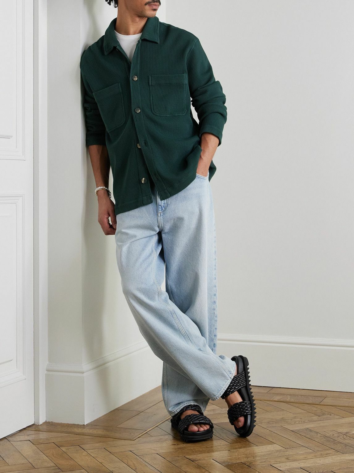 Frescobol Carioca - Preto Waffle-Knit Cotton Overshirt - Green
