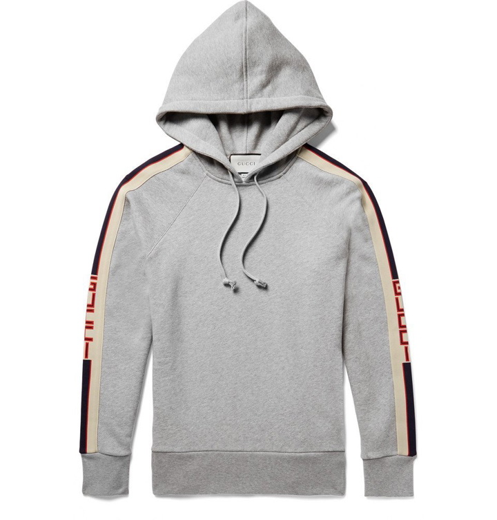 Photo: Gucci - Oversized Webbing-Trimmed Loopback Cotton-Jersey Hoodie - Men - Gray