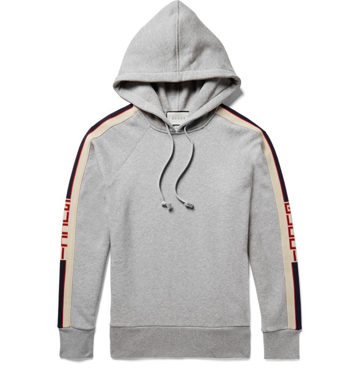 Photo: Gucci - Oversized Webbing-Trimmed Loopback Cotton-Jersey Hoodie - Men - Gray
