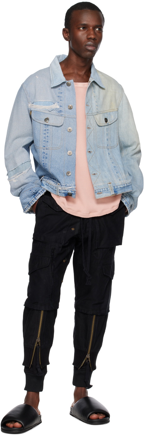Greg Lauren Blue Distressed Trucker Denim Jacket