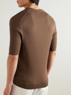Sunspel - Ribbed Mulberry Silk and Organic Cotton-Blend Polo Shirt - Brown