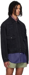 Glass Cypress Black Distressed Denim Jacket