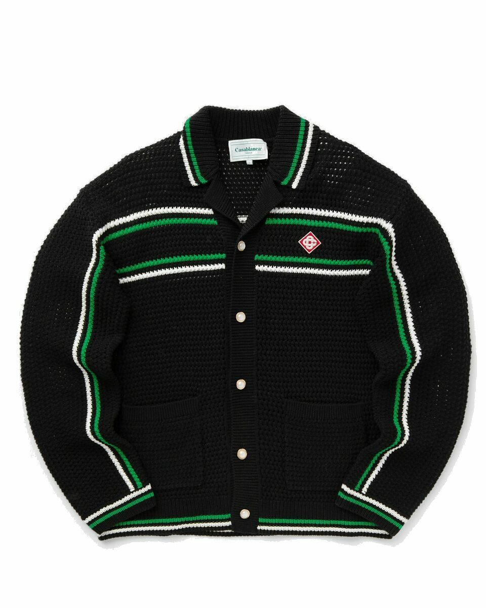 Photo: Casablanca Crochet Effect Tennis Shacket Black - Mens - Bomber Jackets/Zippers & Cardigans