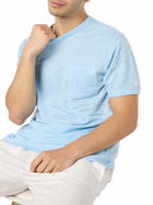 MC2 Saint Barth Man Light Blue Linen Jersey T-shirt Ecstasea With Pocket