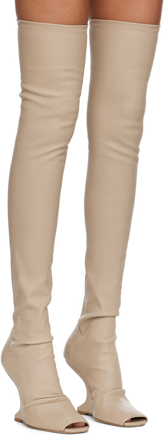 Rick Owens Lilies Beige Cantilever 11 Thigh High Boots