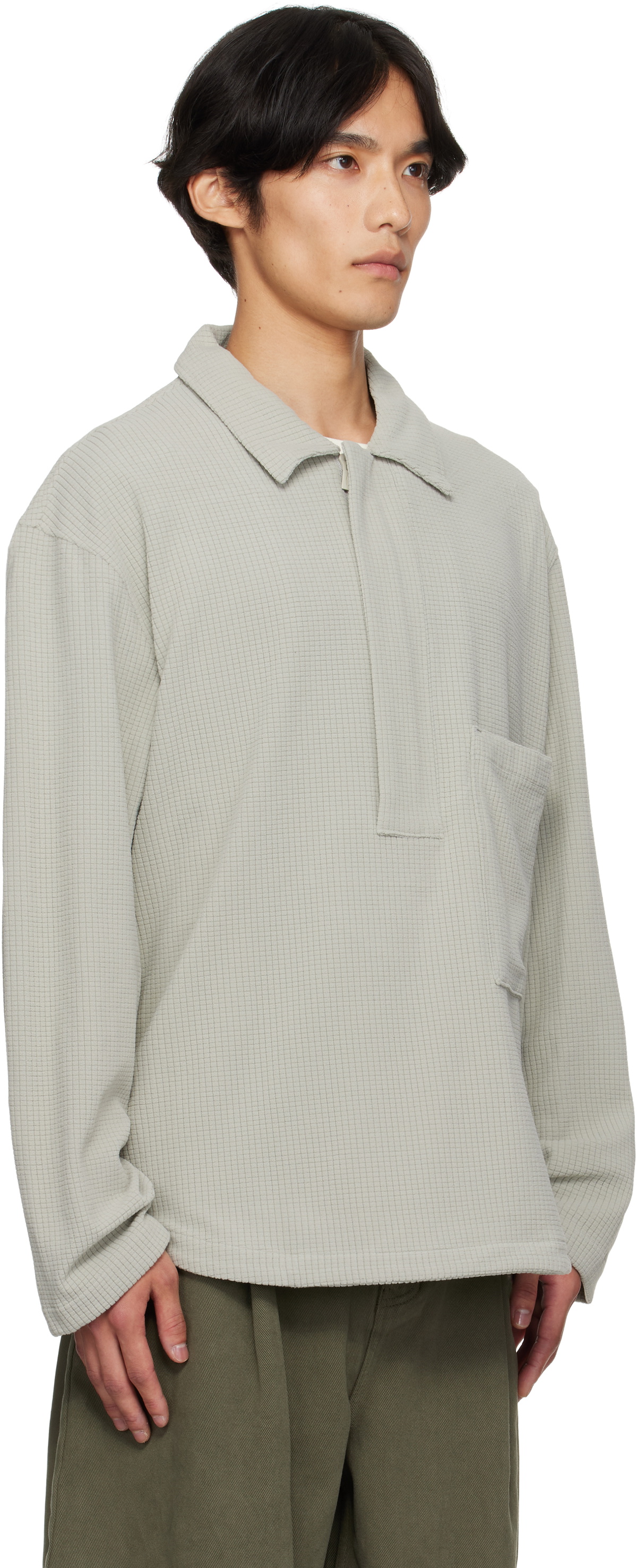 LE17SEPTEMBRE Gray Waffle Half-Zip Polo