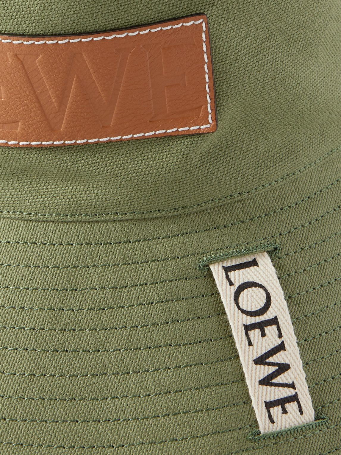 Loewe + Paula's Ibiza Leather-trimmed Frayed Denim Bucket Hat in