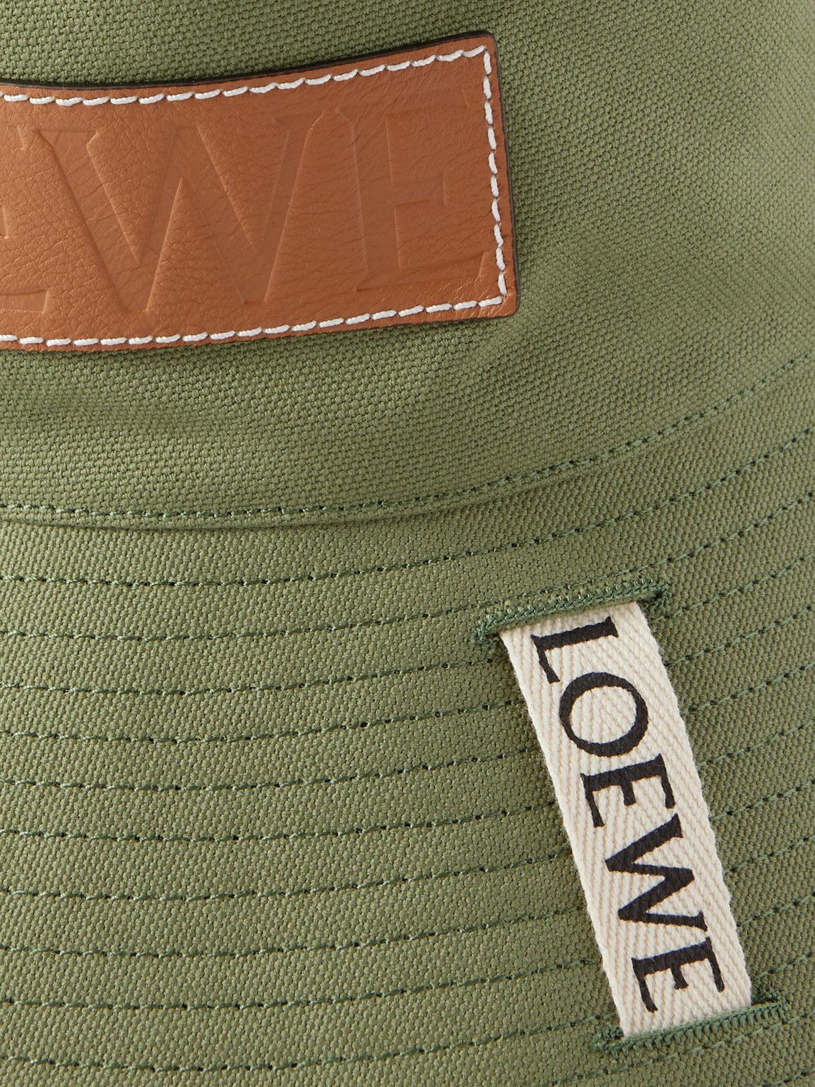 Loewe Paulas Ibiza Leather-trimmed Cotton-canvas Bucket Hat - Women - Sand Hats