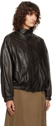LEMAIRE Brown Stand Collar Leather Jacket
