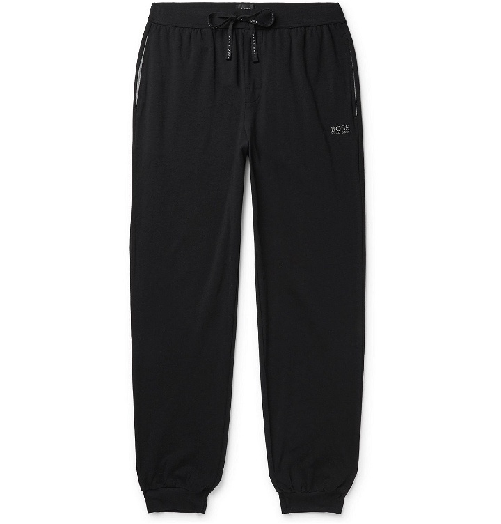 Photo: HUGO BOSS - Tapered Stretch-Cotton Jersey Sweatpants - Black