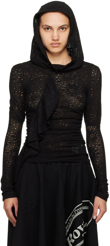 Photo: OPEN YY Black Floral Lace Hoodie