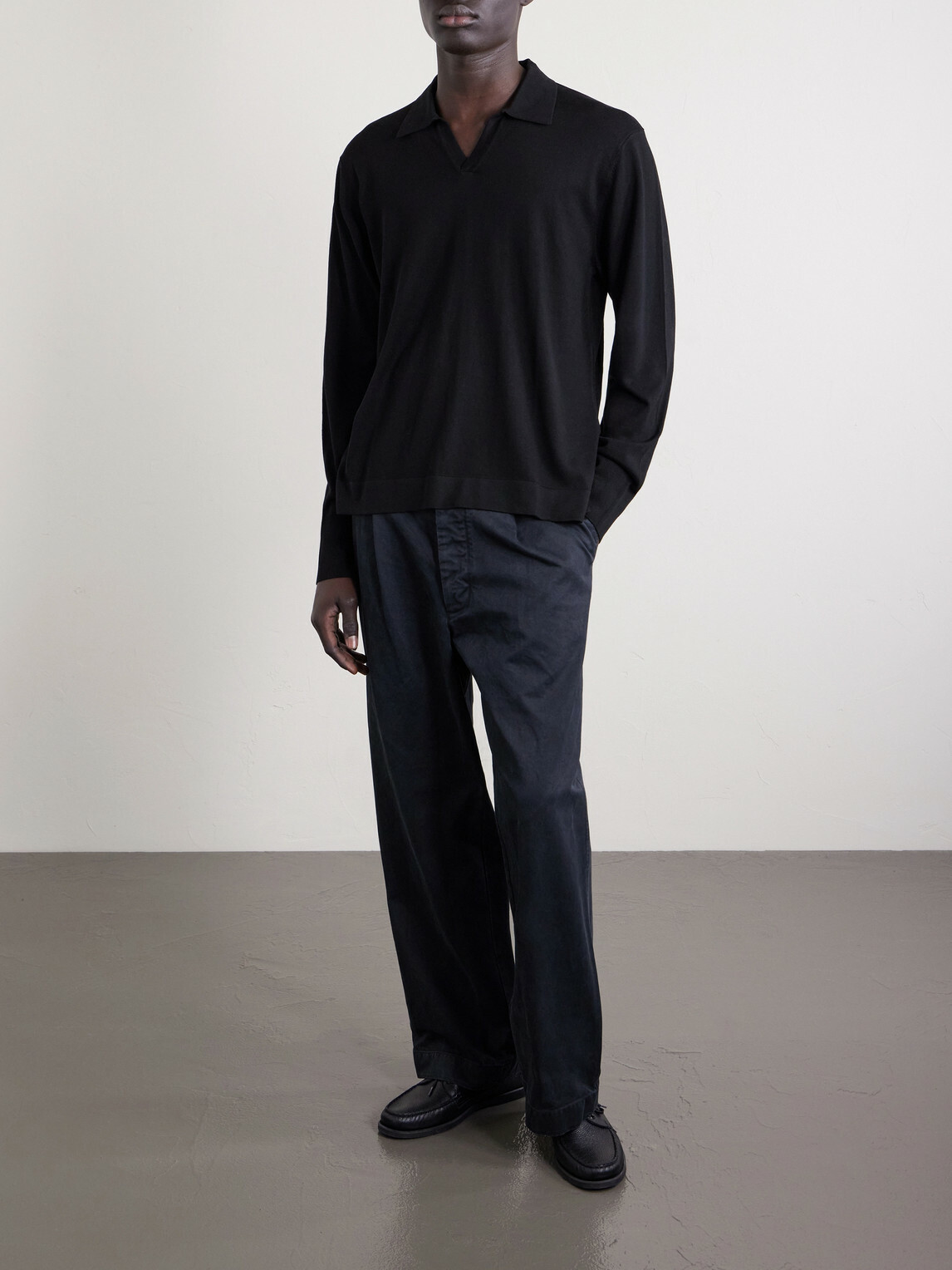 Officine Générale - Simone Lyocell and Wool-Blend Polo Shirt - Black